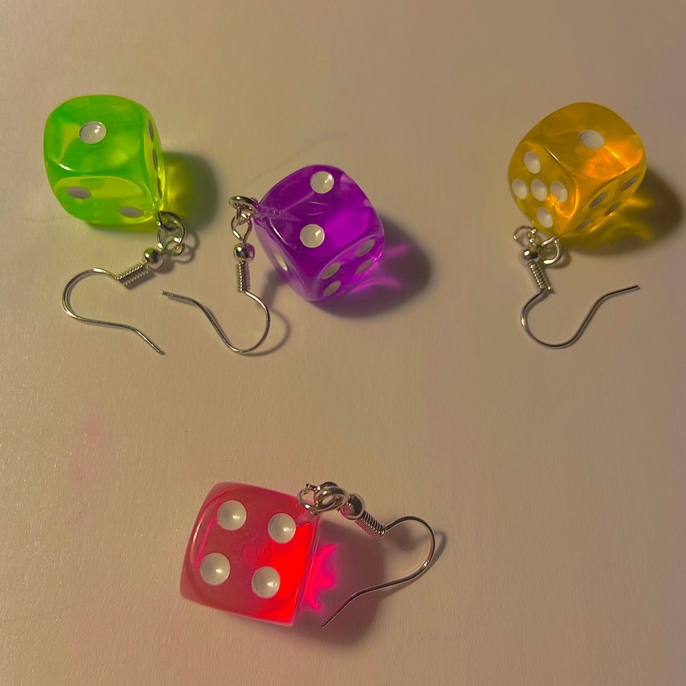 Clear Rainbow Dice Earrings